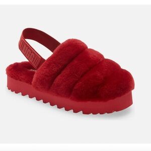 UGG Super Fluff Shearling Slingback Slipper Shoes Size 9 RIBBON RED
